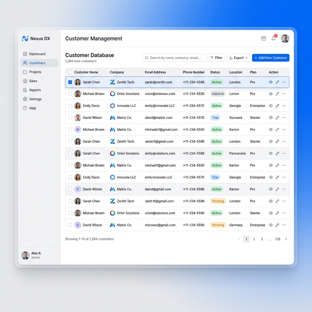 業務管理システムのカスタマーリストUIイメージ